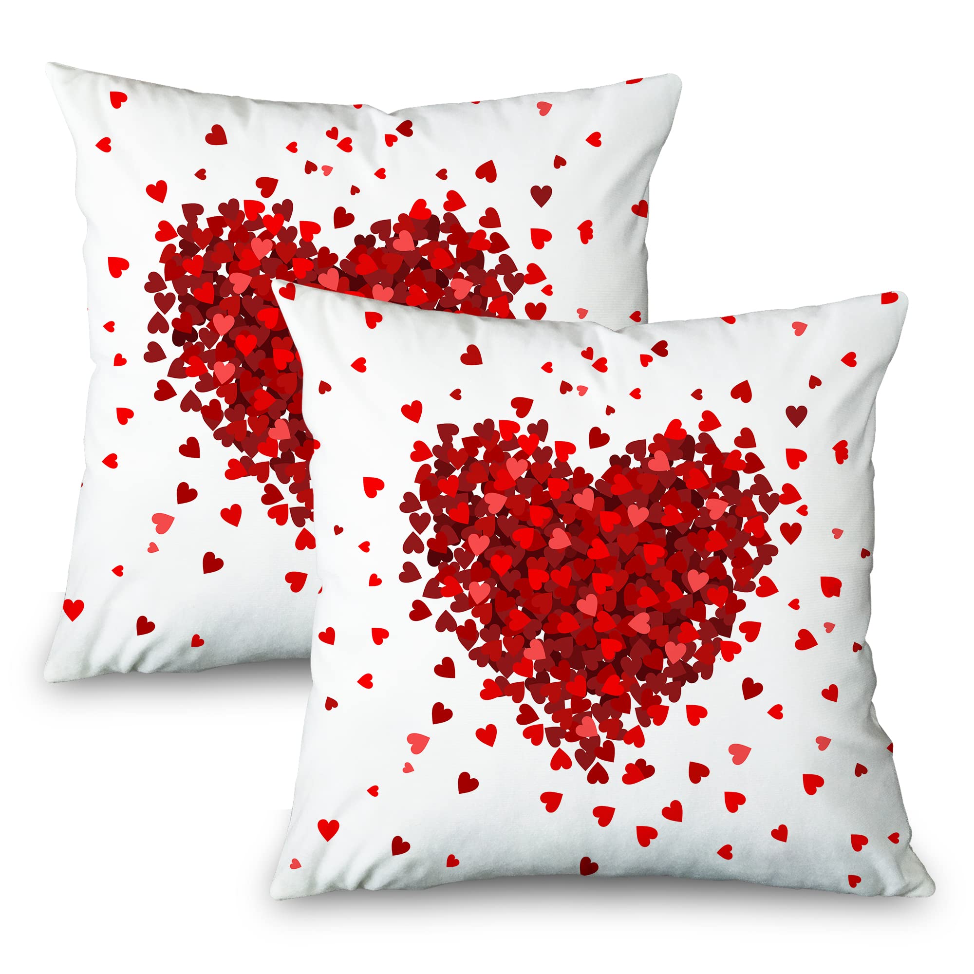 Toobaso Valentines Day Red Heart Pillow Covers 20X20 Set Of 2, Wedding Home Decor Love Decorative Throw Pillows Cushion Cases Ro