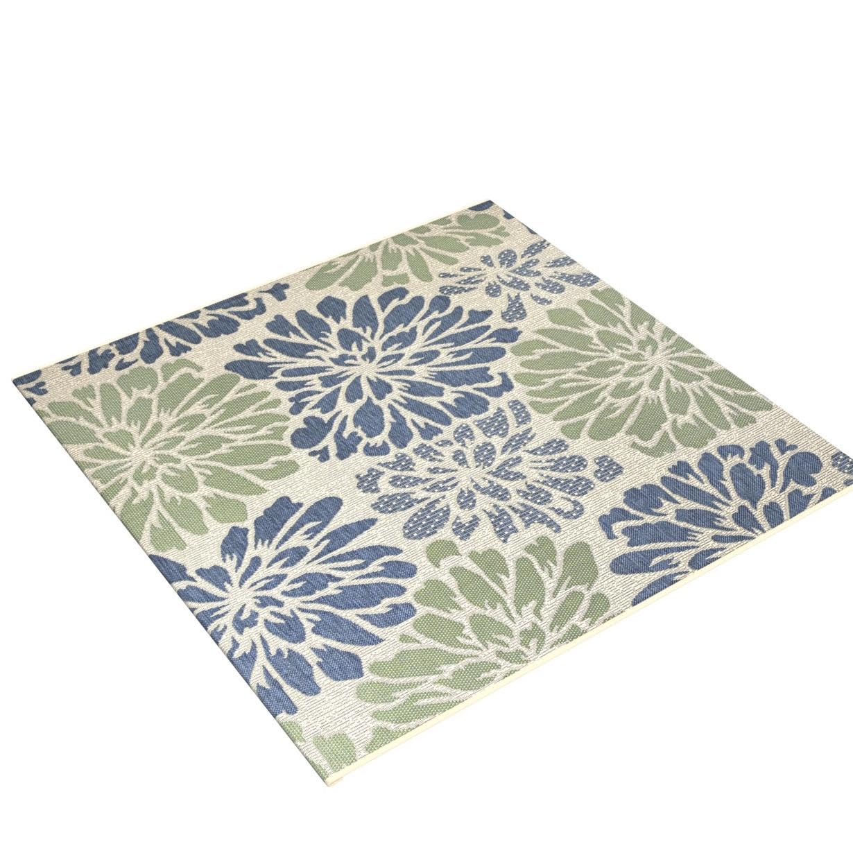 Jonathan Y Smb110B-6Sq Zinnia Modern Floral Textured Weave Indoor Outdoor -Area Rug Bohemian Coastal Easy-Cleaning Bedroom Kitchen Backyard Patio Non Shedding, 6' Square, Navy/Green