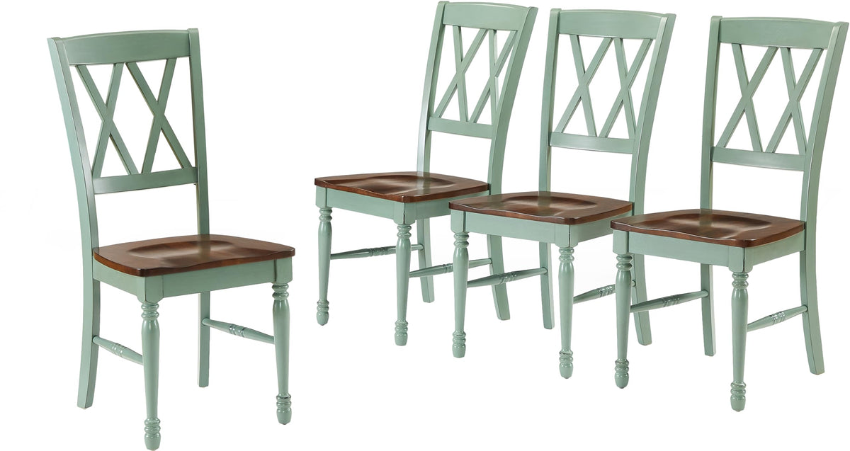 Crosley Furniture Shelby Traditional Wood X-Back Dining Room Chairs Set of 4, Kitchen Chair, Distressed Teal