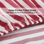 Red Striped Sheets Set Full Size 4 Piece - Super Soft, Easy Care & Breathable Red And White Pinstripe Bed Sheet Set With 16-Inch