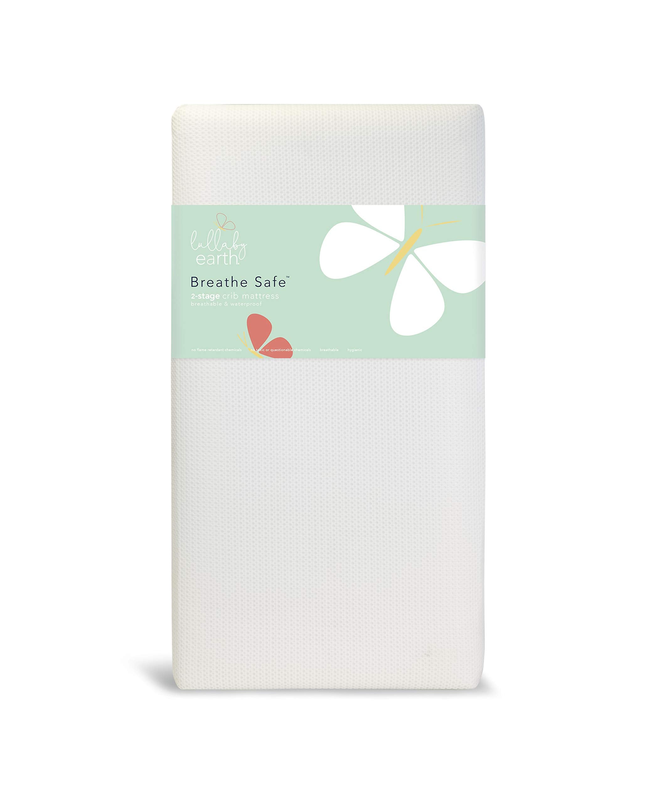 Lullaby Earth Breathe Safe 2-Stage Breathable Crib Mattress - Chemical Free, Dual Firmness Natural Mattress With Removable Washa