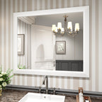 Amorho Bathroom Mirror, 40x36 Inch White Thick Metal Framed Wall Mirrors for Over Sink, Bedroom, Living Room, Entryway, Rectangl