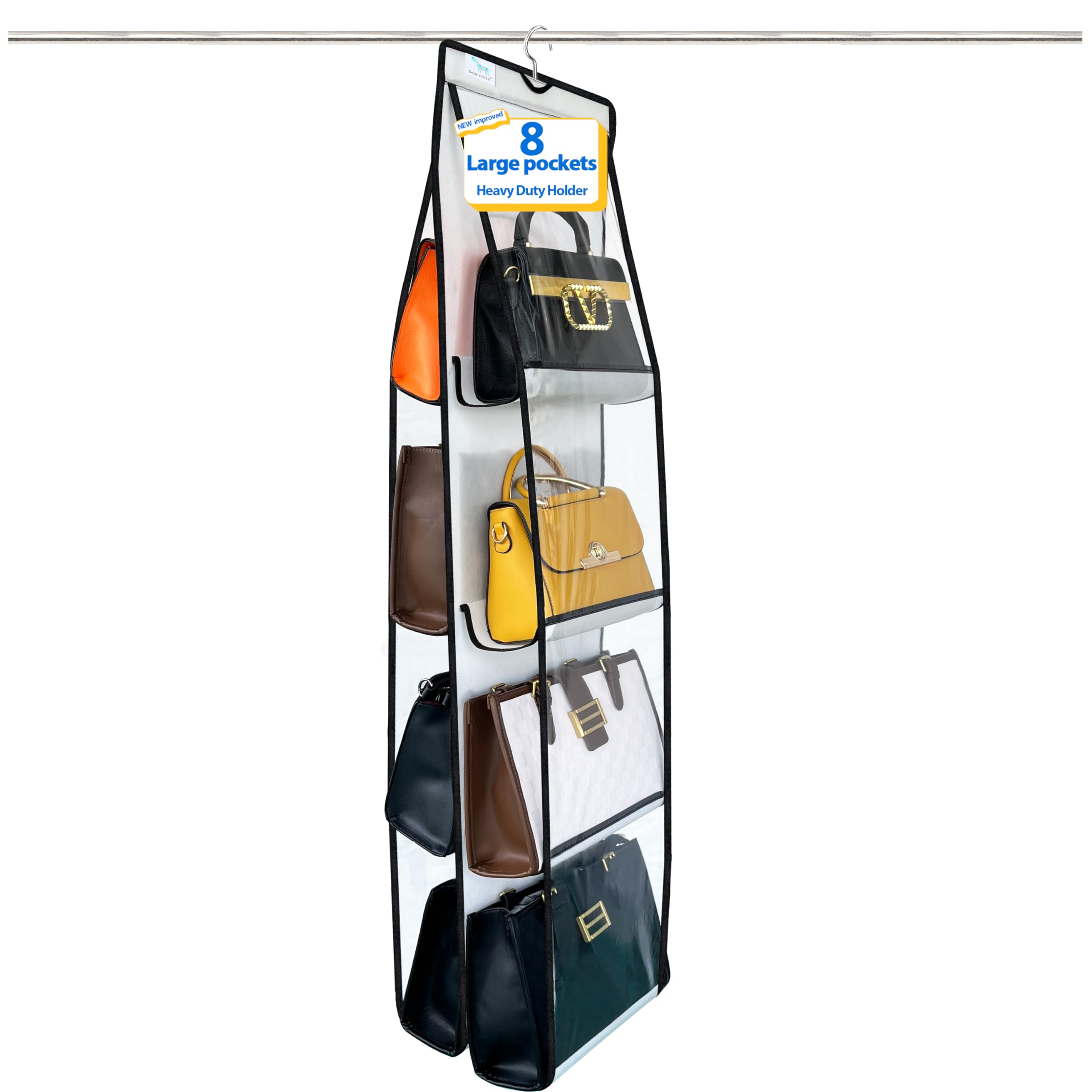 zebricolo Purse Organizer for Closet, Over the Door Purse Storage with Heavy Duty Metal Hooks, Wall Mounted Handbag Storage Hold