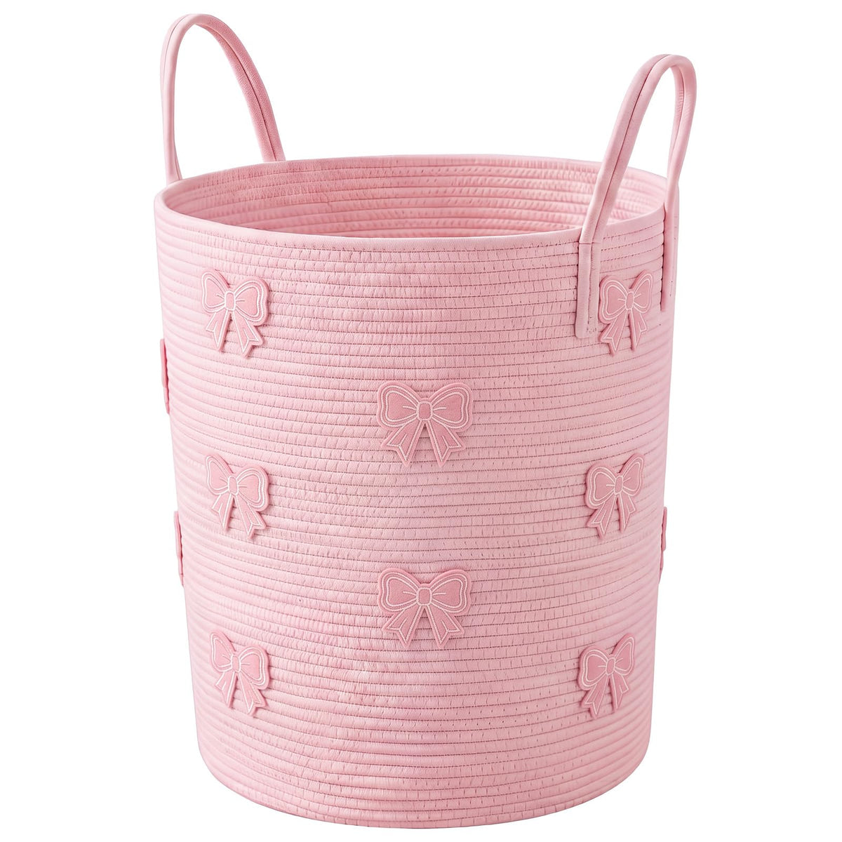 RattanView Pink Bow Cotton Rope Toy Basket Hamper for Girls Kids Nursery