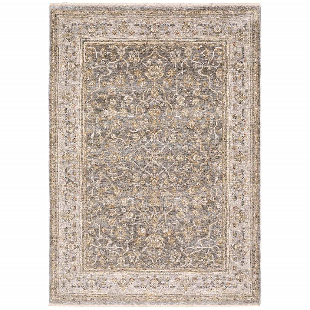 HomeRoots Polyester 5' X 8' Beige Grey Machine Woven Oriental Indoor Arean Rug