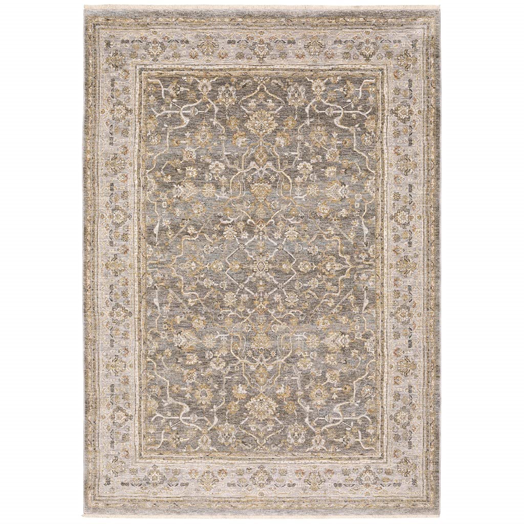 HomeRoots Polyester 2' x 3' Beige Grey Machine Woven Oriental Indoor Area Rug