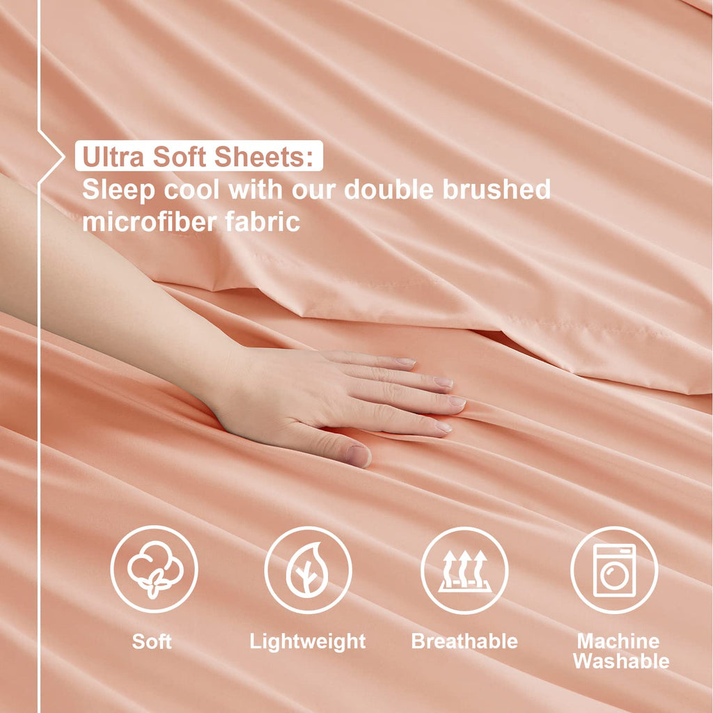 Nestl Rv Short Queen Sheets Set - 4 Piece Bed Sheets For Rv Queen Size Bed, Double Brushed Rv Size Sheets, Hotel Luxury Peach Sheets, Extra Soft Bedding Sheets & Pillowcases