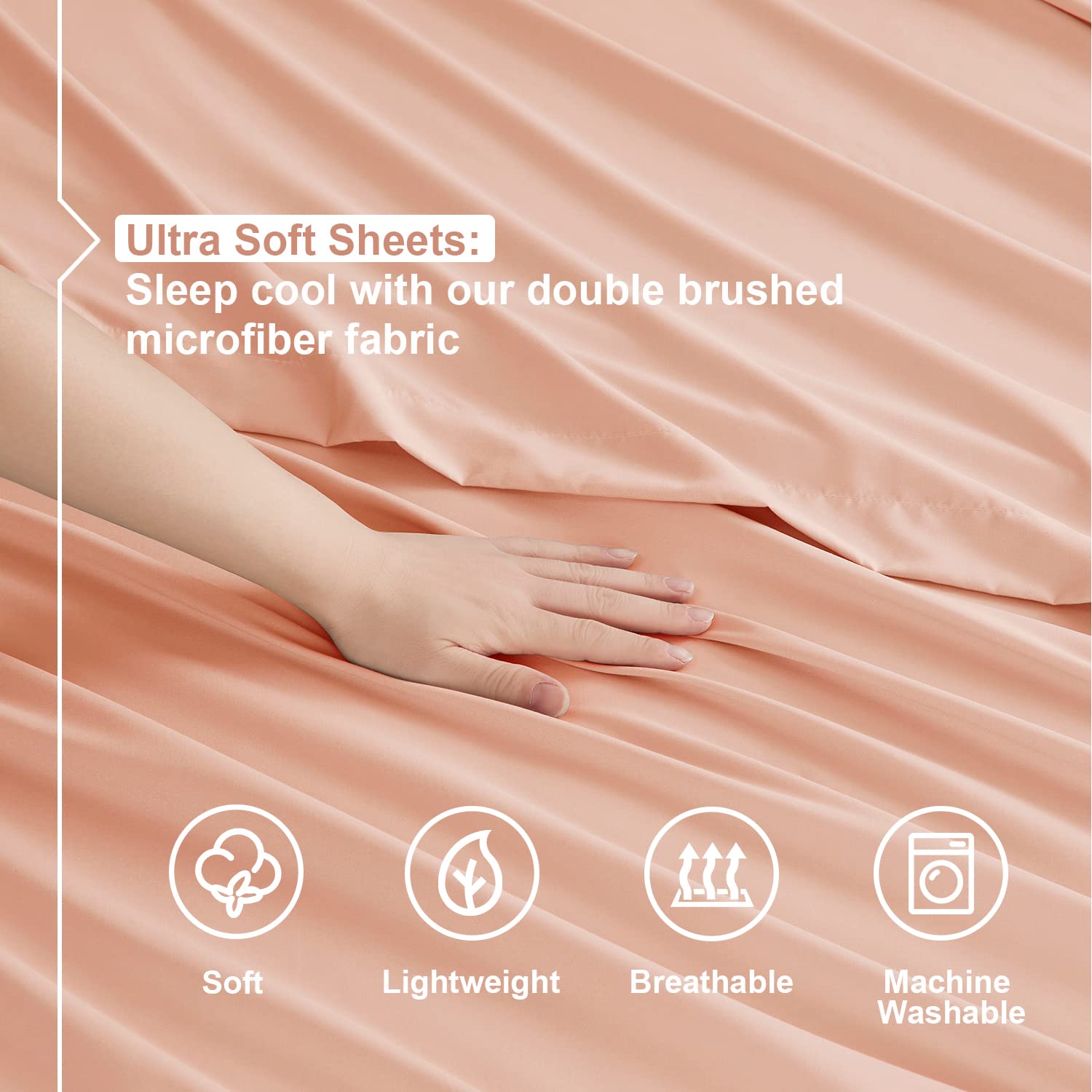 Nestl King Size Sheets Set - 4 Piece King Sheets, Deep Pocket, Hotel Luxury, Extra Soft, Breathable And Cooling, Peach King Bed Sheets