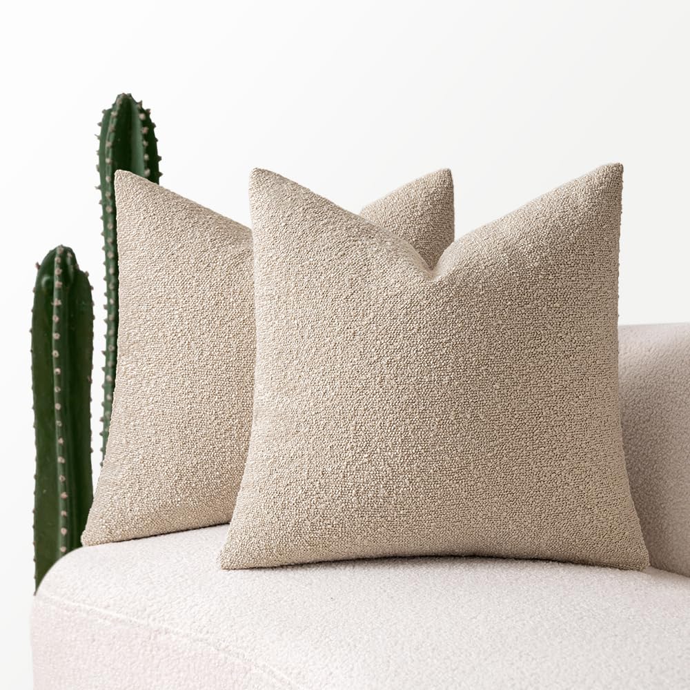 Miulee 24X24 Inch Decorative Pillow Covers For Couch Bed Set Of 2 Textured Boucle Neutral Throw Pillows Neutral Accent Solid Euro Cushion Pillowcase Cozy Soft Chair Sofa Livingroom Home Decor