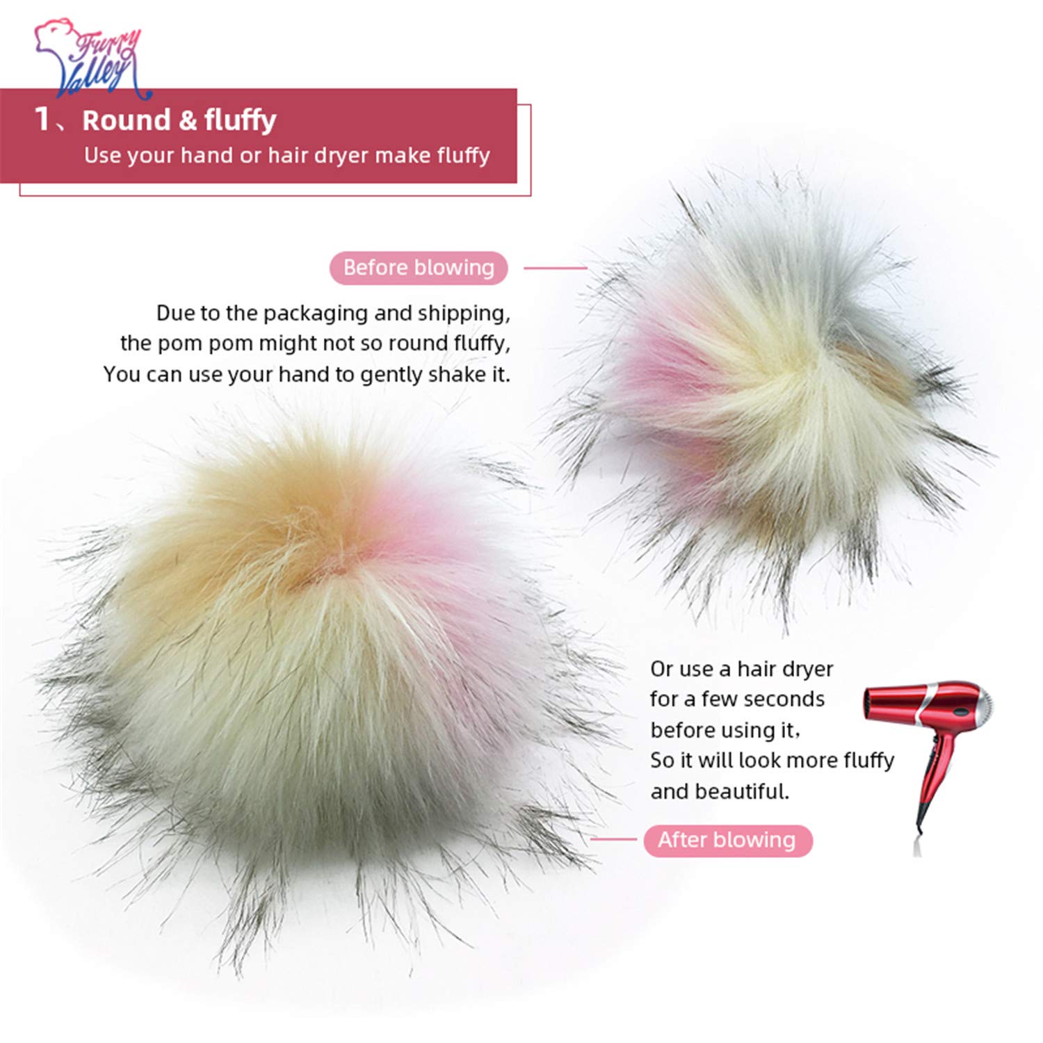 Furryvalley Faux Fur Pompom 6Pcs Diy Crafts Fluffy Balls For Hat Shoes Scarves With Snap Fastener Removable Knitting Hat Accesso