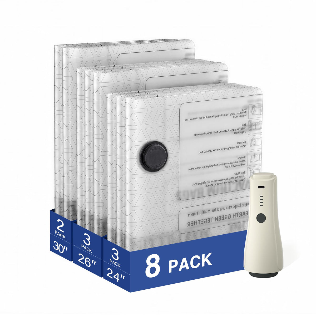EACOPOL Vacuum Storage Bags with Pump,Space Saver,Cordless,8Pack