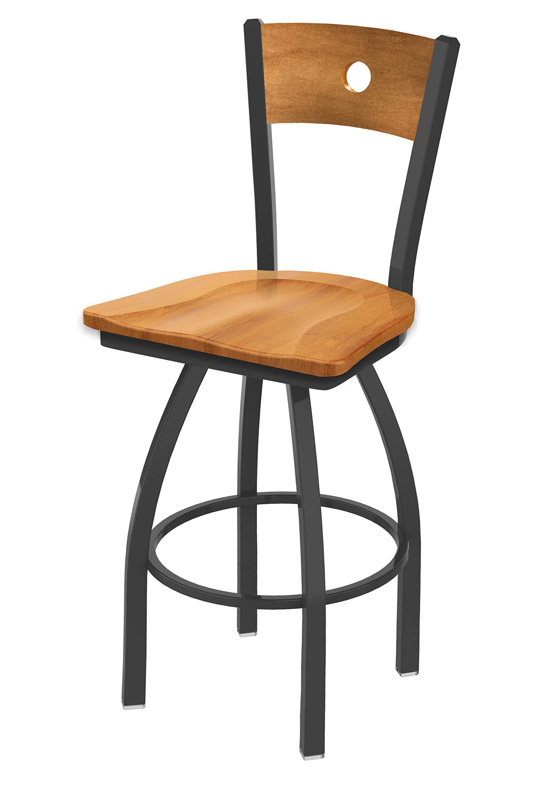 830 Voltaire 25 Swivel Counter Stool with Pewter Finish, Medium Back and Medium Maple Seat