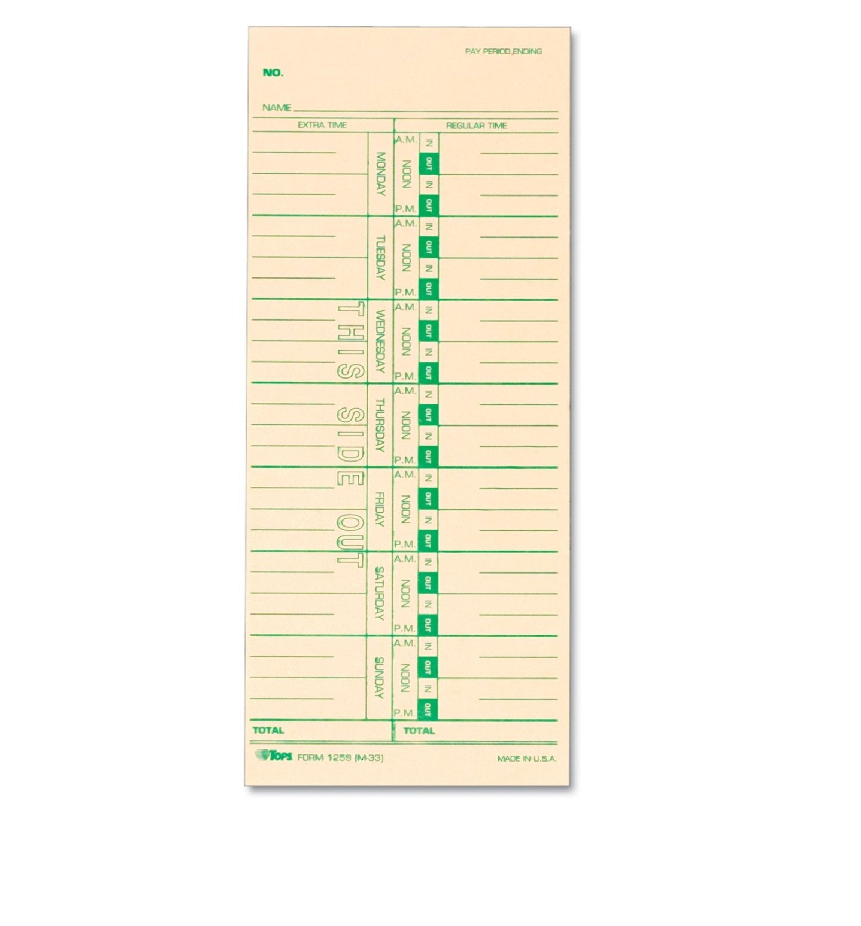 Tops Time Card For Acroprint, Ibm, Lathem And Simplex, Weekly, 3-1/2 X 9, 500 Per Box
