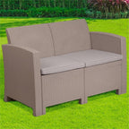 Flash Furniture Seneca Light Gray Faux Rattan Loveseat with All-Weather Light Grey Cushions