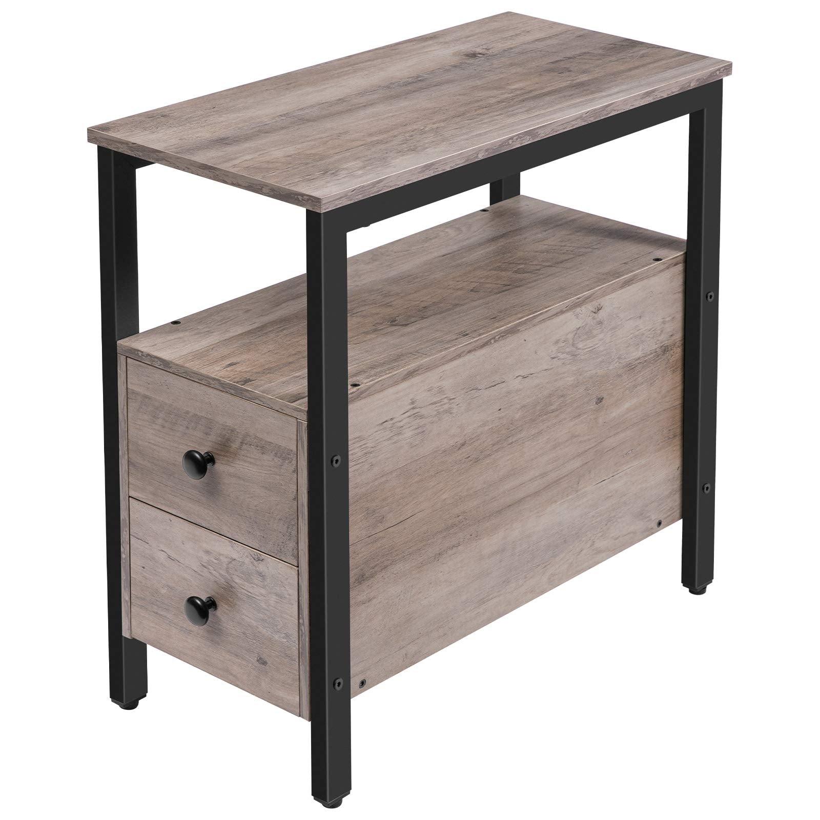 HOOBRO End Table, Narrow Chairside Table with Drawer and Open Storage Shelf, Nightstand for Small Spaces, Stable and Sturdy Cons