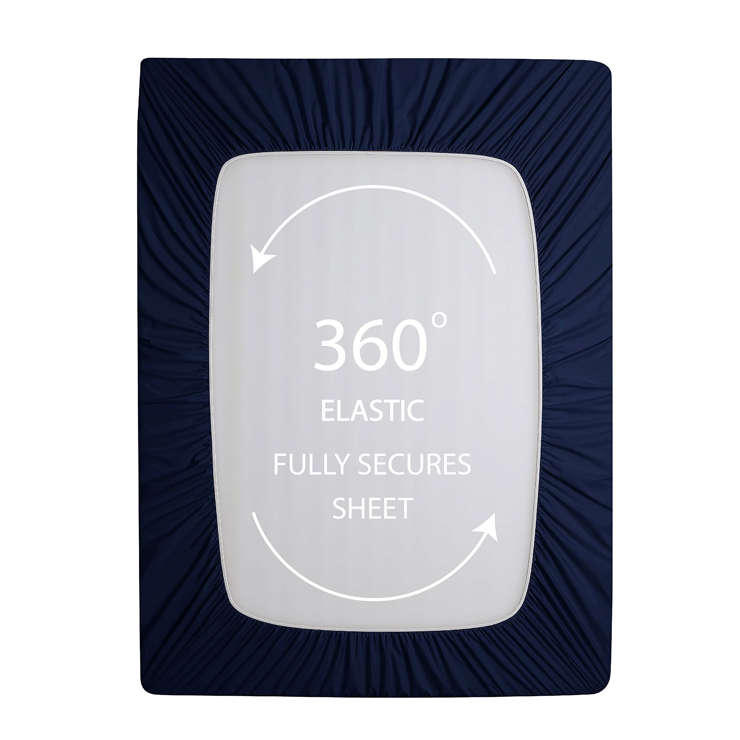 Cathay Home Queen Fitted Sheet - Double Brushed Ultra Soft – Wrinkle & Fade Resistant - 16' Deep Pocket Fitted Sheet Only - Good Fit For 14'-18' Deep Mattress (Queen, Navy)