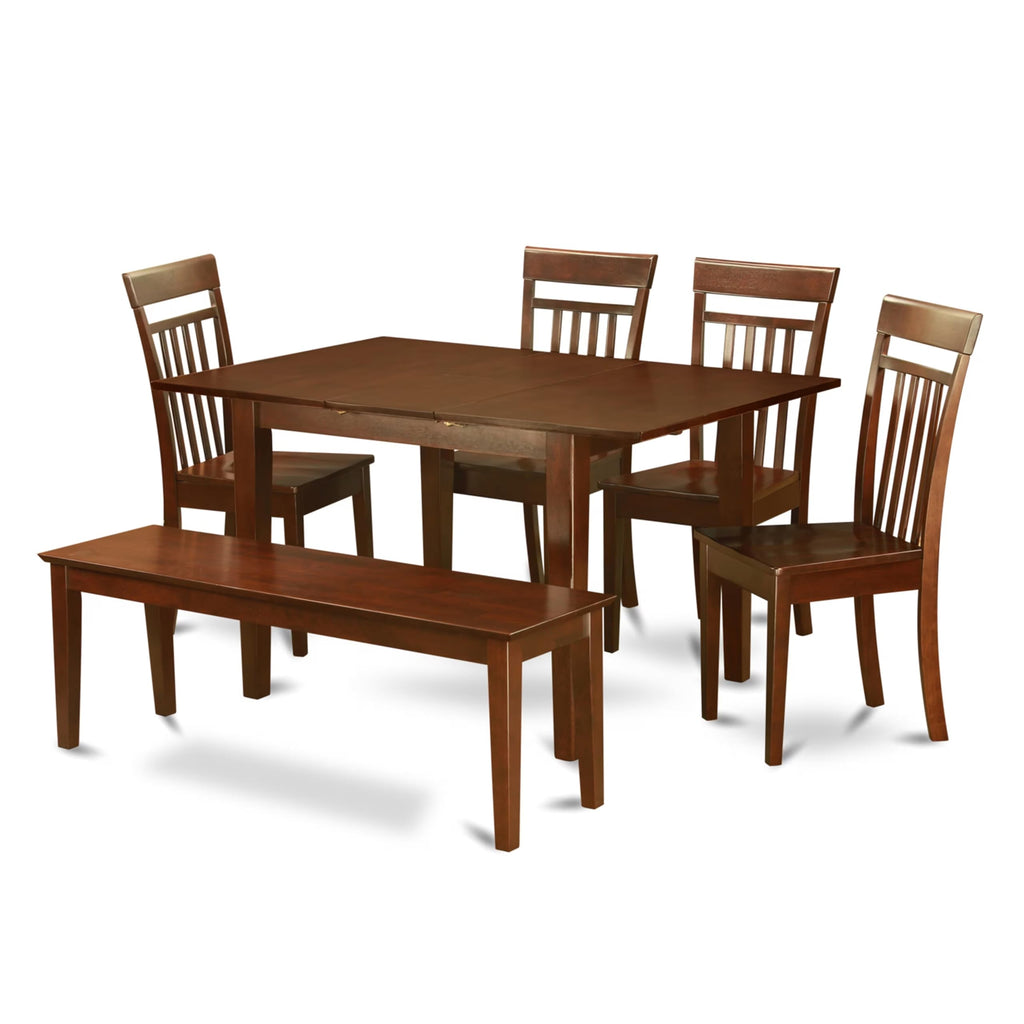 East West Furniture MLCA6C-MAH-W 6 Piece Modern Dining Table Set Contains a Rectangle Wooden Table with Butterfly Leaf and 4 Dining Chairs with a Bench, 36x54 Inch, Mahogany