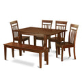 East West Furniture MLCA6C-MAH-W 6 Piece Modern Dining Table Set Contains a Rectangle Wooden Table with Butterfly Leaf and 4 Dining Chairs with a Bench, 36x54 Inch, Mahogany