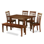 East West Furniture MLCA6C-MAH-W 6 Piece Modern Dining Table Set Contains a Rectangle Wooden Table with Butterfly Leaf and 4 Dining Chairs with a Bench, 36x54 Inch, Mahogany