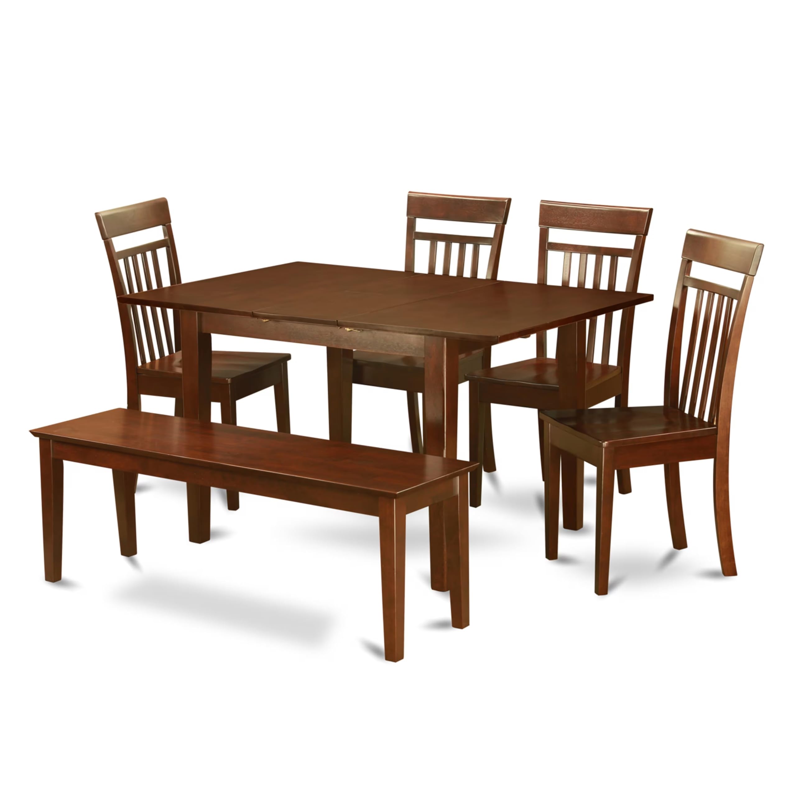 East West Furniture MLCA6C-MAH-W 6 Piece Modern Dining Table Set Contains a Rectangle Wooden Table with Butterfly Leaf and 4 Dining Chairs with a Bench, 36x54 Inch, Mahogany