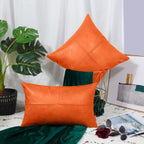 Brawarm Faux Leather Throw Pillow Covers 18 X 18 Inches, Orange Leather Pillow Cover, Hand Stitched Leather Decorative Pillow Co
