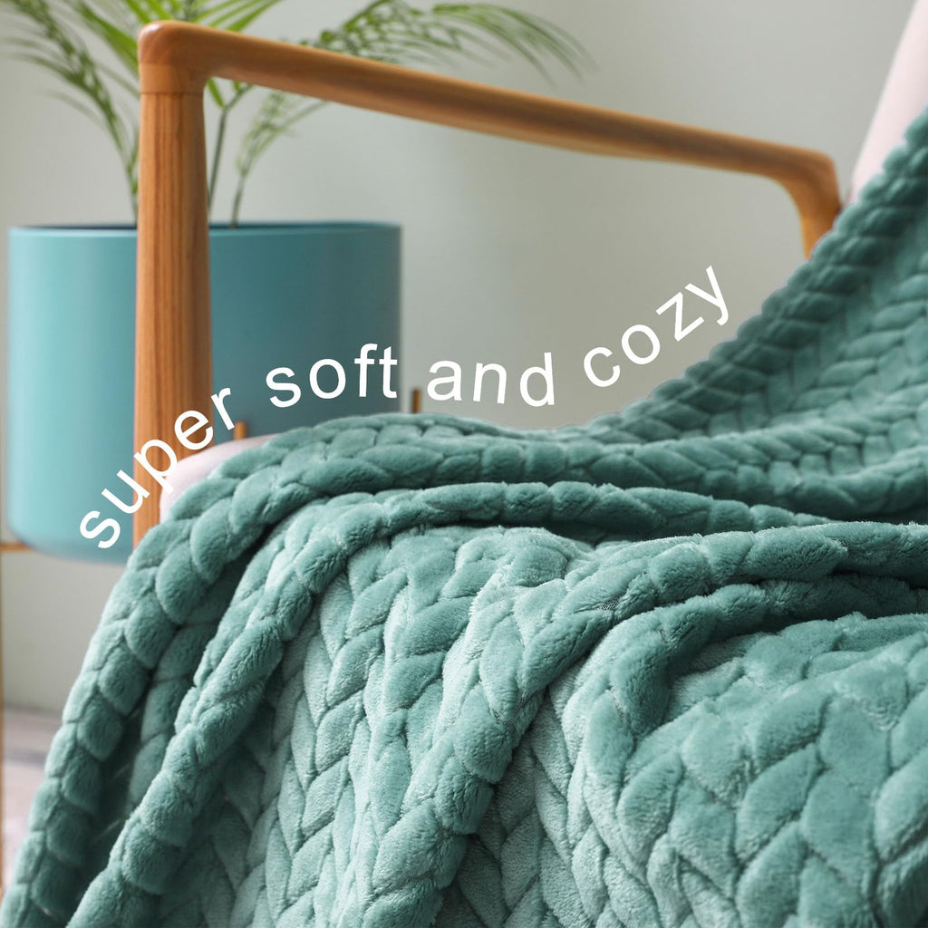 Exclusivo Mezcla Celadon Fleece Queen Size Blanket For Bed, 90X90 Inches Soft Cozy 3D Decorative Jacquard Flannel Blankets, Ligh