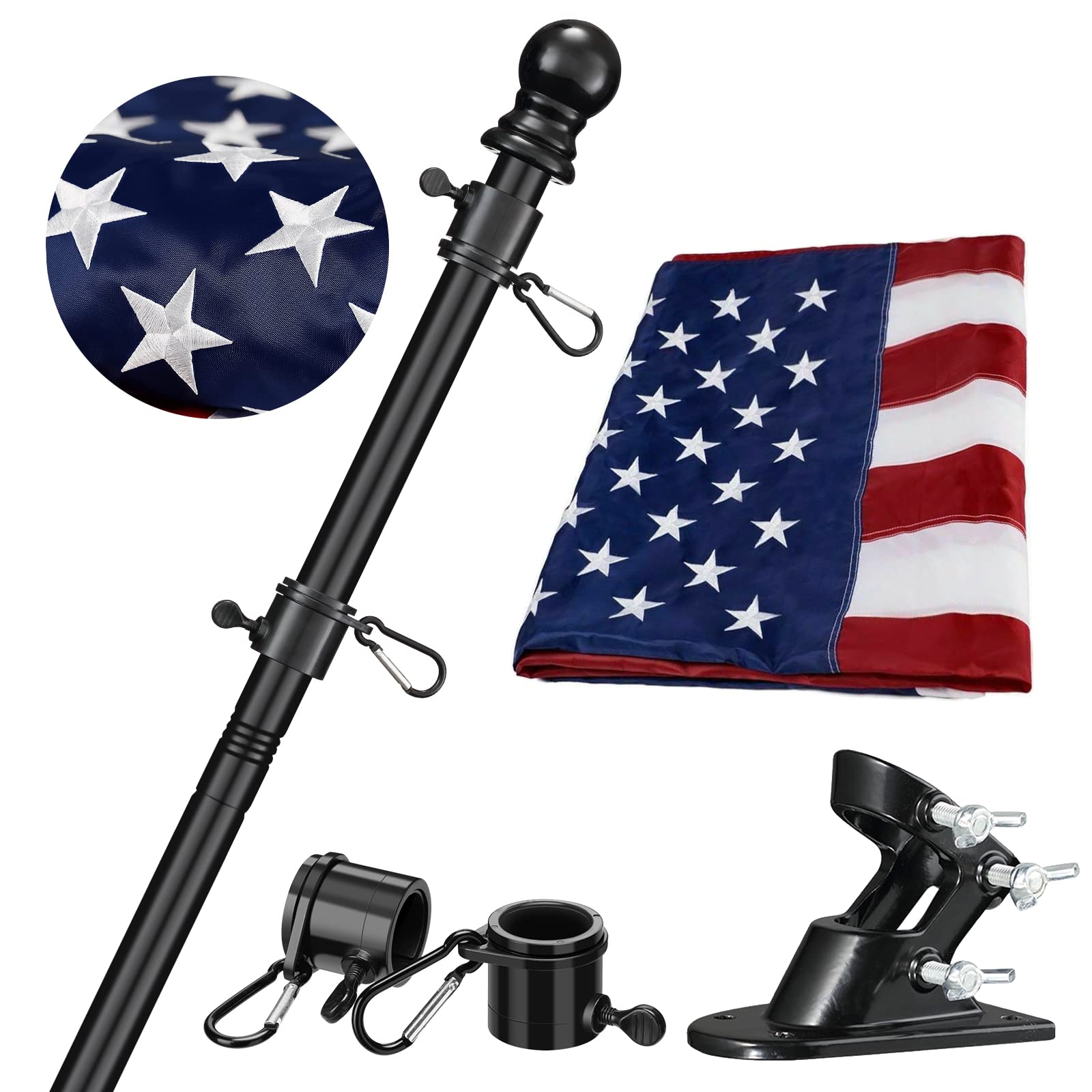 Flag Pole For House With Us Flag - Black Flag Pole Kit Includes 6Ft Metal Flagpole,3X5 Embroidered American Flag And Bracket,Tan