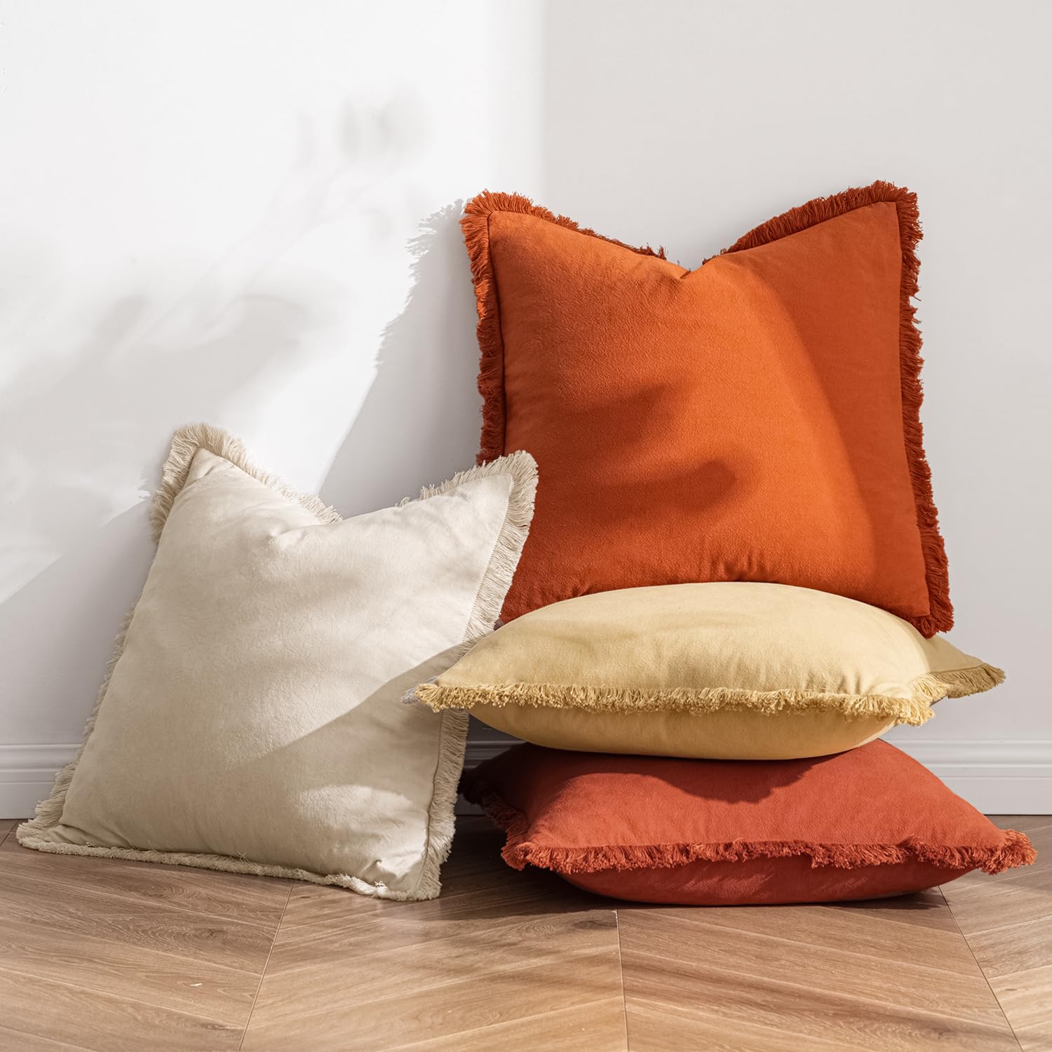Miulee Pillow Covers Boho Farmhouse 12X20 Set Of 2 Decorative Orange Couch Pillow Covers With Fringe Chic Cotton Throw Pillows Home Decor Accents For Cushion Sof Bed Living Room
