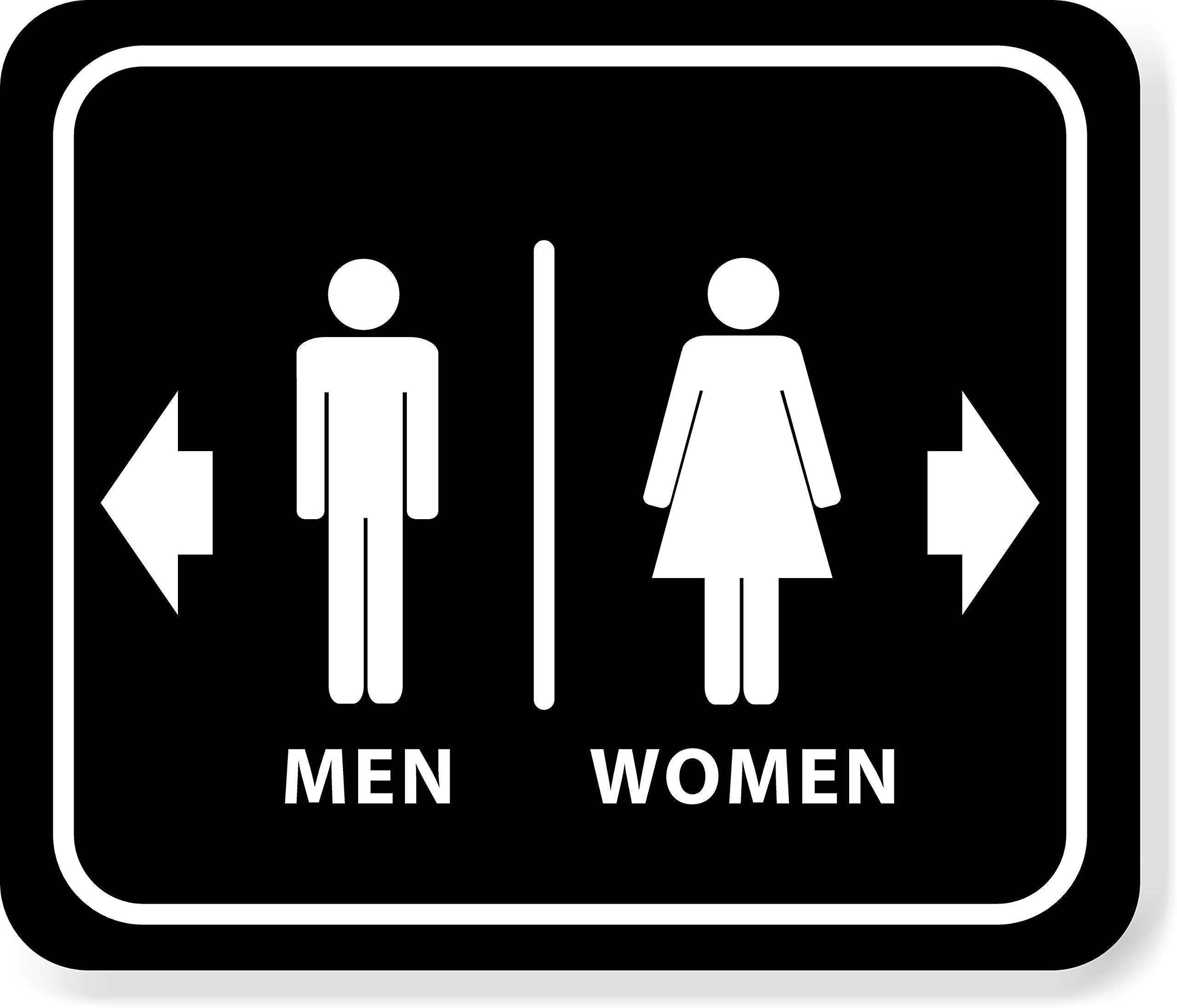 Bathroom Restroom Women Right Arrow Men Left Arrow Black Aluminum Composite Outdoor Sign - Bathroom Wall Decor - Door Decor Sign