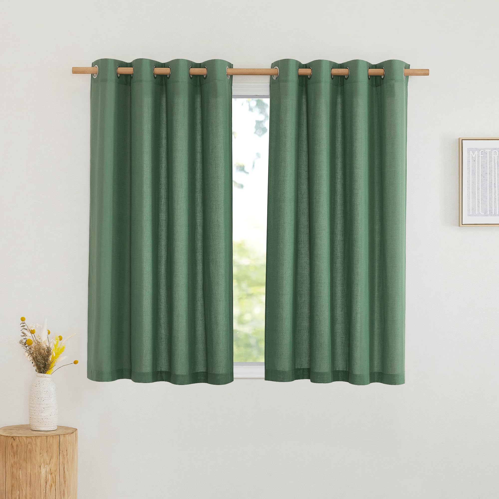 Nicetown Thick Linen Blend Flax Window Curtains, Grommet Vertical Drapes Privacy Added With Light Through Window Treatment For Bedroom/Living Room, Olive Green, W55 X L72, 2 Panels