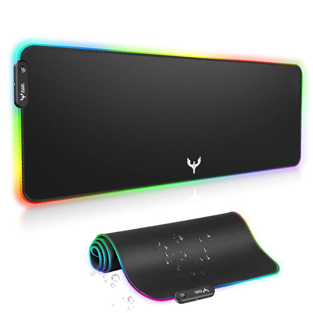 BladeHawks RGB Gaming Mouse Pad, Extended Soft LED Computer Keyboard Mousepad Mat, Anti-Slip Rubber Base, Black, 31.5 x 12 Inch