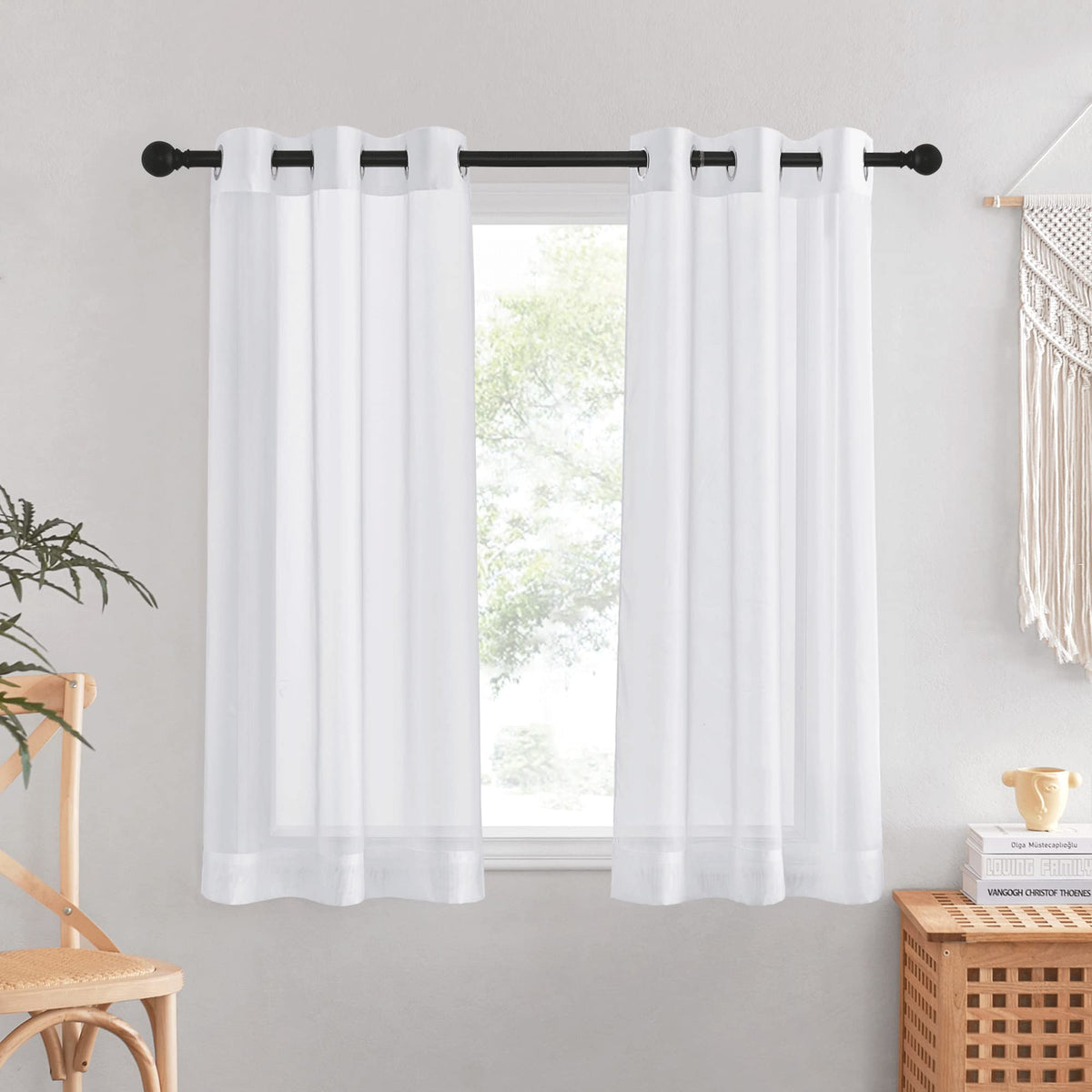 Nicetown Sheer Small Curtains 48 Inch Length 2 Panels, Grommet Short Curtains Voile Textured Soft And Lightweight Window Treatme