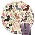 Knseva Cute Colored Floral Daschund Round Mouse Pad Seamless Dachshund Sausage Dogs Puppies Pink Flowers Print Art Circular Mous