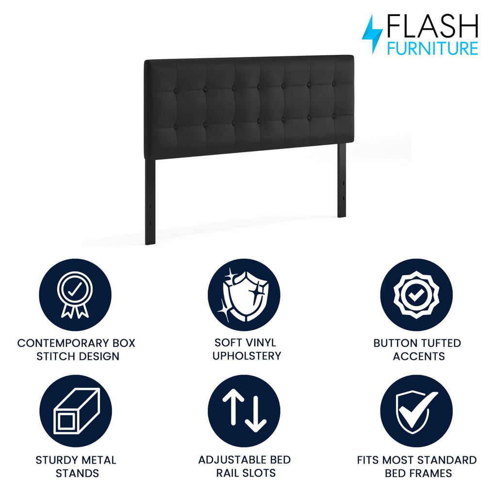 Flash Furniture Lennox Tufted Upholstered Headboard For Queen Size Bed, Contemporary Vinyl Tufted Headboard With Adjustable Height, Black