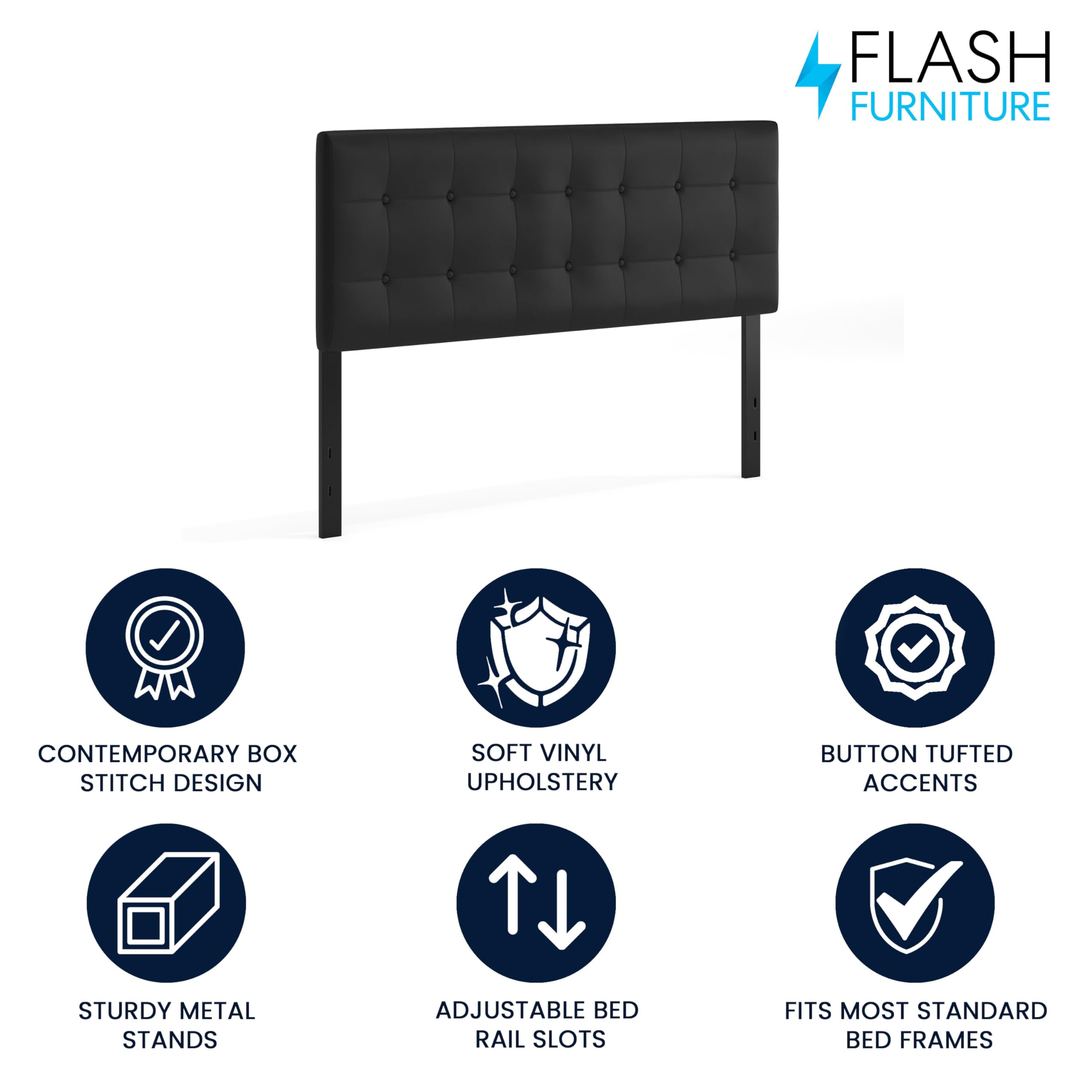 Flash Furniture Lennox Tufted Upholstered Headboard For Queen Size Bed, Contemporary Vinyl Tufted Headboard With Adjustable Height, Black