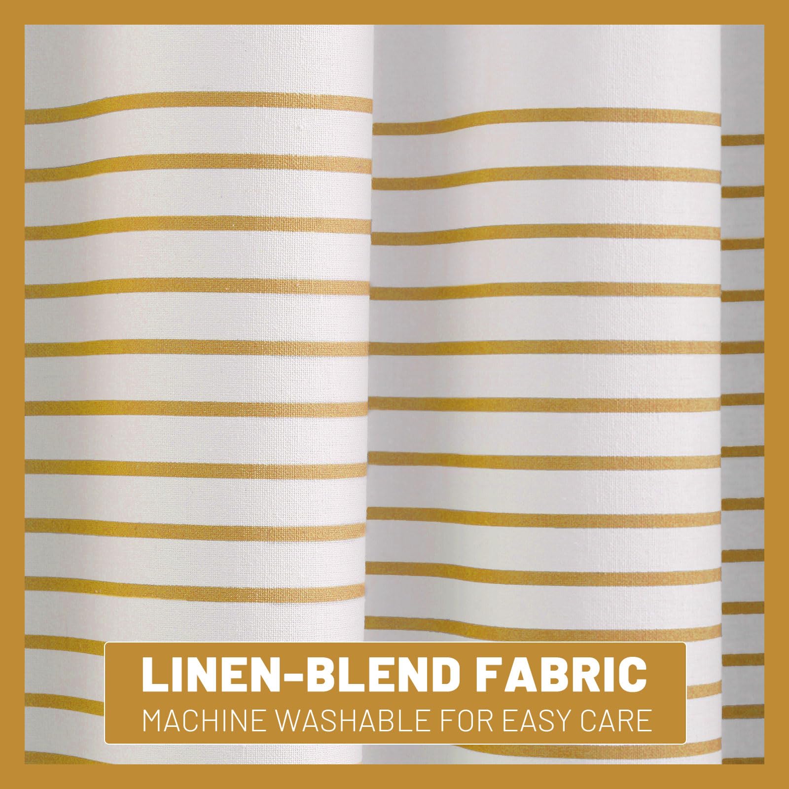 Awellife Boho Shower Curtain For Bathroom Farmhouse Natural Linen Stripe Tassel Shower Curtain (Gold, 72' W X 72' L)