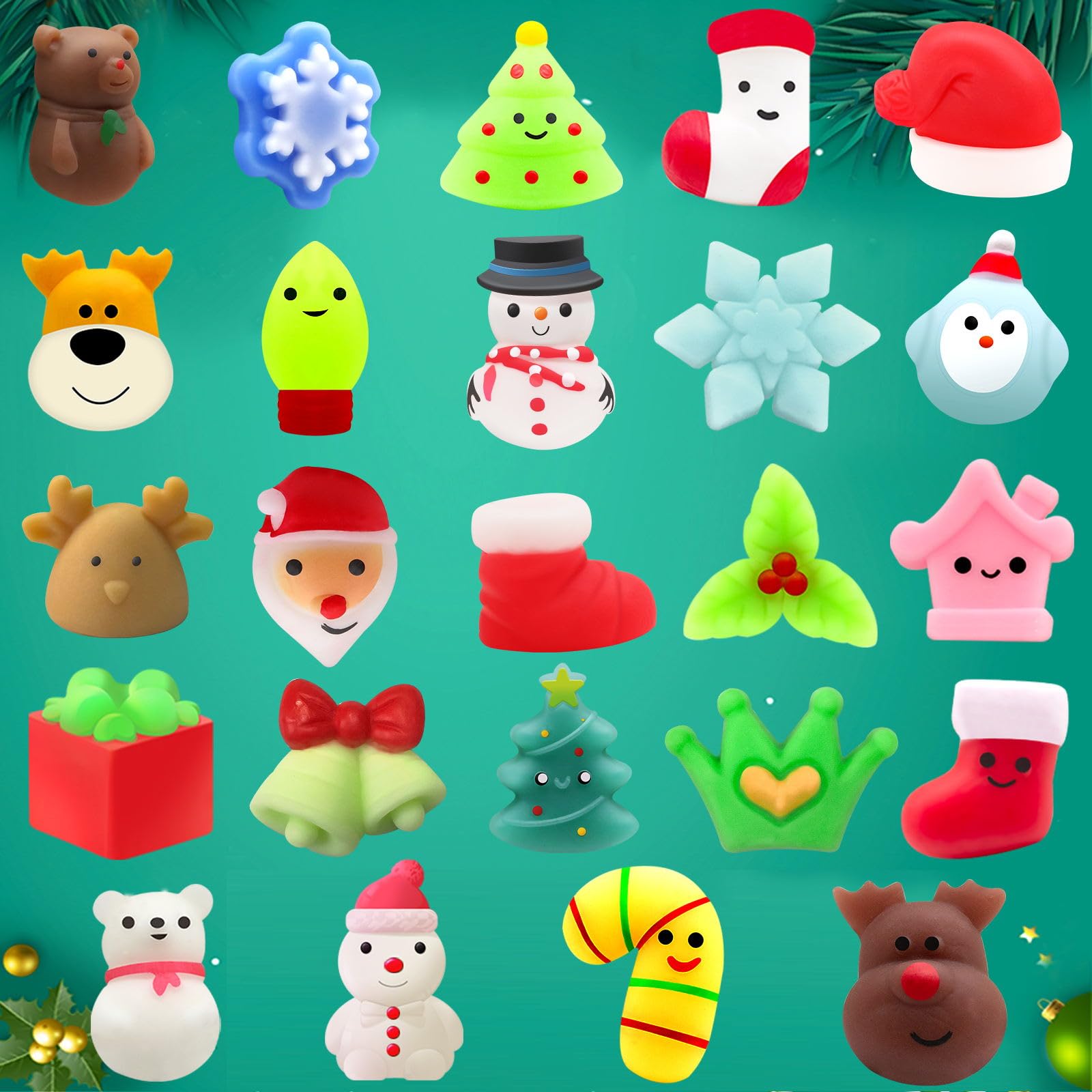 Surcvio Christmas Advent Calendar 2023 With 24 Mochi Squishy Assorted Toys, 24 Days Countdown Calendar For Kids, Xmas Stocking S