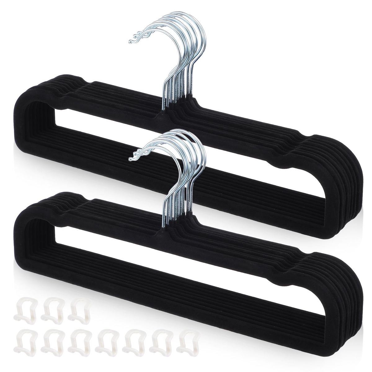 Velvet Pant Hangers Non Slip 20 Pack Black Velvet Hangers Plastic Rectangular Slim Velvets Hanger with 10 Hooks for Jean, Bra, S