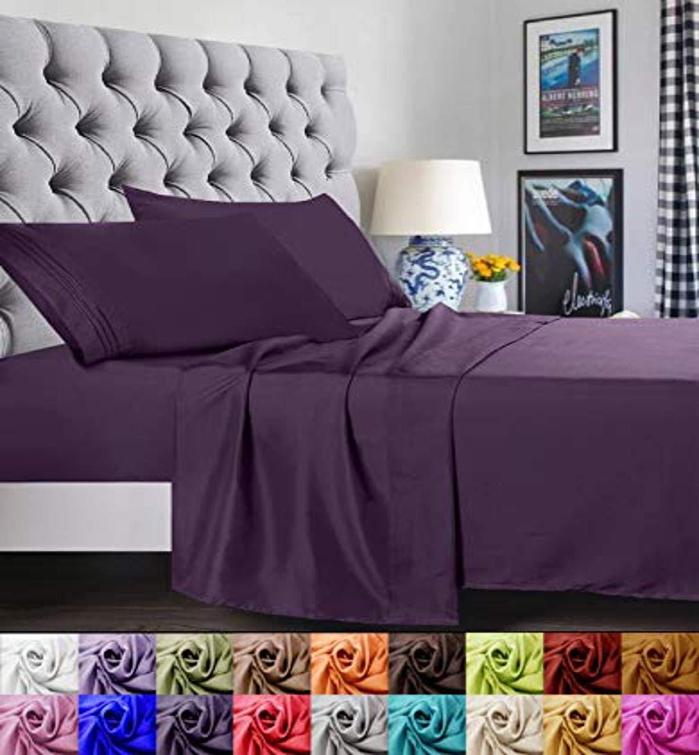 Elegant Comfort 1500 Premier Luxury Hotel Quality Super Soft Wrinkle Free And Fade Resistant 4-Piece Bed Sheet Set, Queen Purple