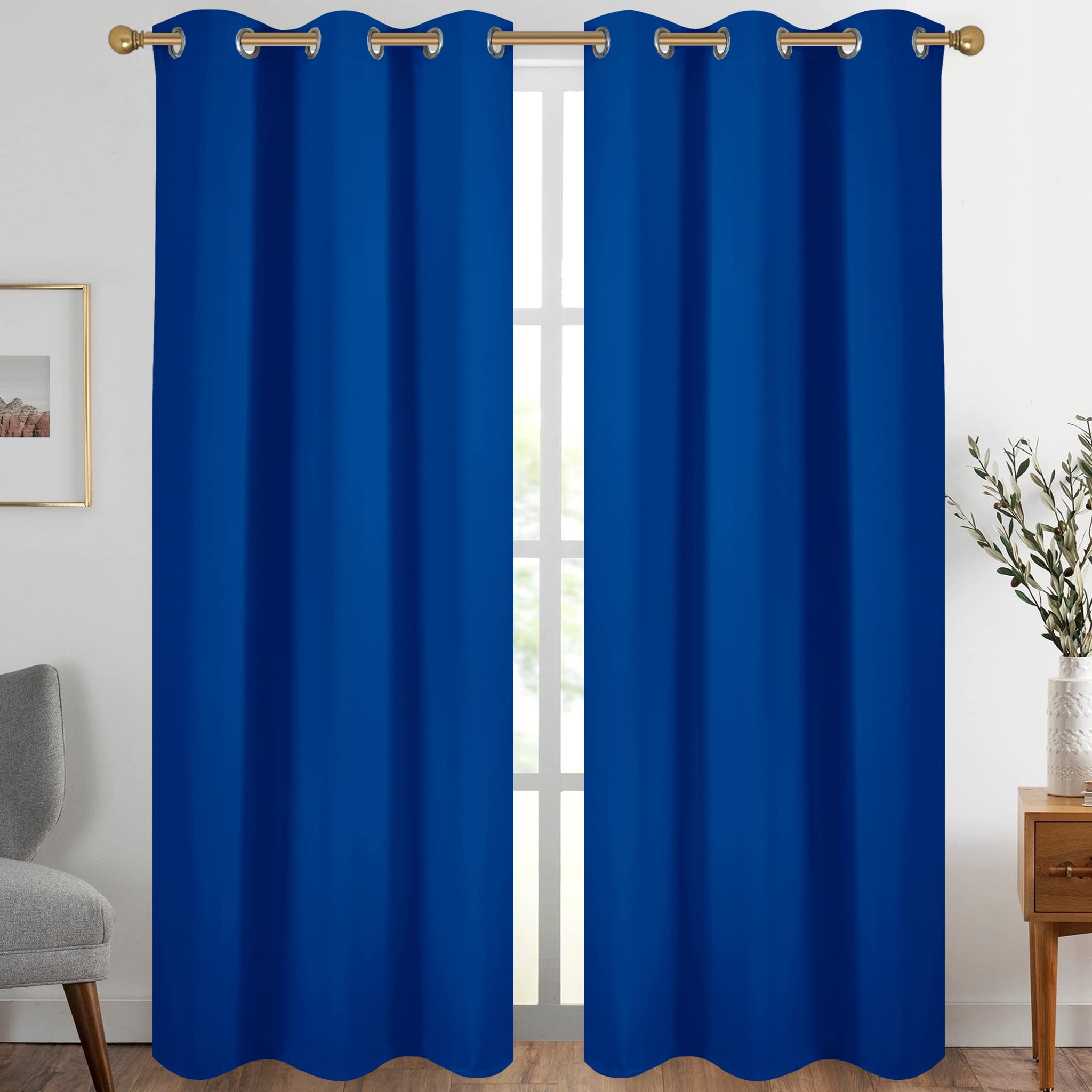Diraysid Royal Blue Grommet Blackout Curtains for Bedroom Thermal Insulated Room Darkening Curtains Drapes, 38 x 84 inch, 2 Pane