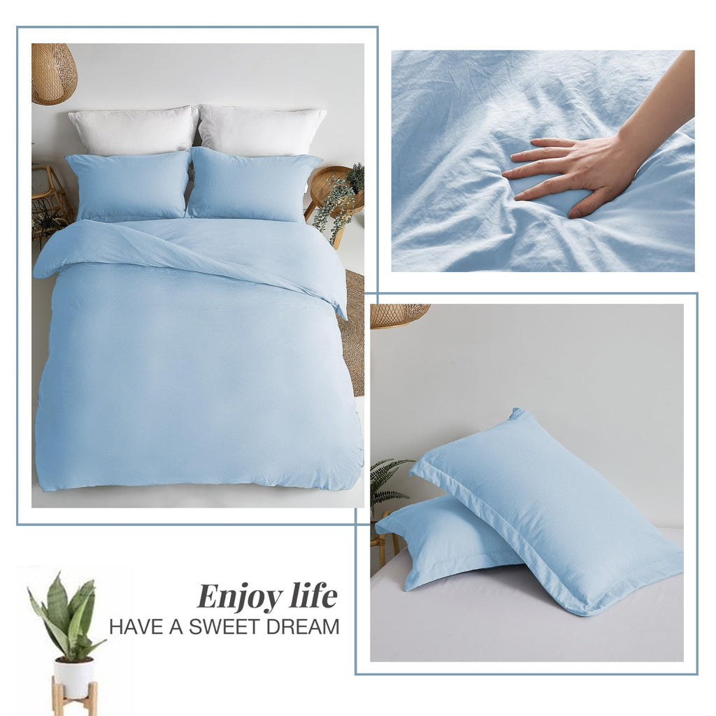 Mildly Super Soft Duvet Cover - 100% Washed Microfiber Cool Blue Comforter Cover Set 3 Pieces With Zipper Closure & Corner Ties