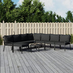vidaXL 9 Piece Patio Lounge Set, Industrial Style, Outdoor Furniture, Steel Frame, Soft Cushions, Easy Assembly, Gray Cushions with Black Frame, Heavy-Duty Up to 242.5 lb