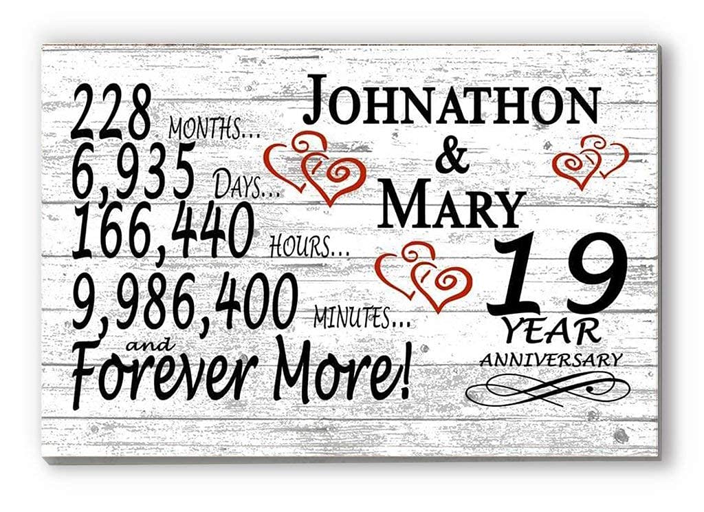 Broad Bay Personalized 19 Year Anniversary Sign Gift 19th Wedding Anniversary Present For Couple - Days Minutes Years - Solid Wo