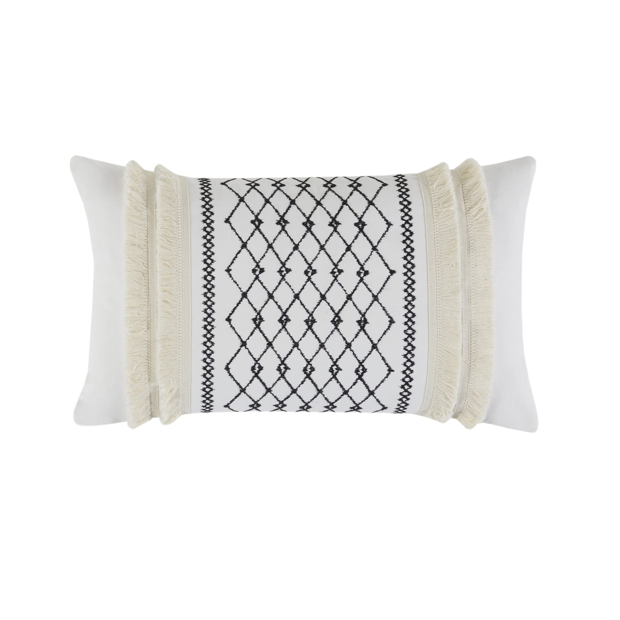 Ink+Ivy Bea Mid Century Modern Cotton Oblong Decorative Pillow Sofa Cushion Lumbar, Back Support, 12' X 20', Geometric Embroid