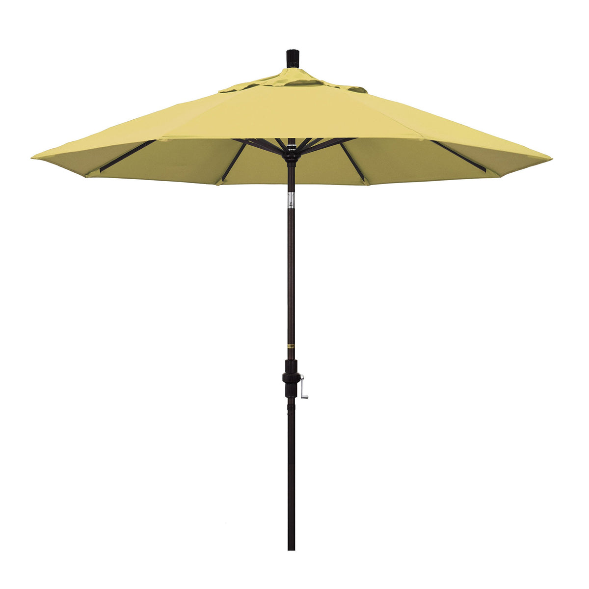 California Umbrella 9' Round Aluminum Market Umbrella, Crank Lift, Collar Tilt, Bronze Pole, Sunbrella Wheat