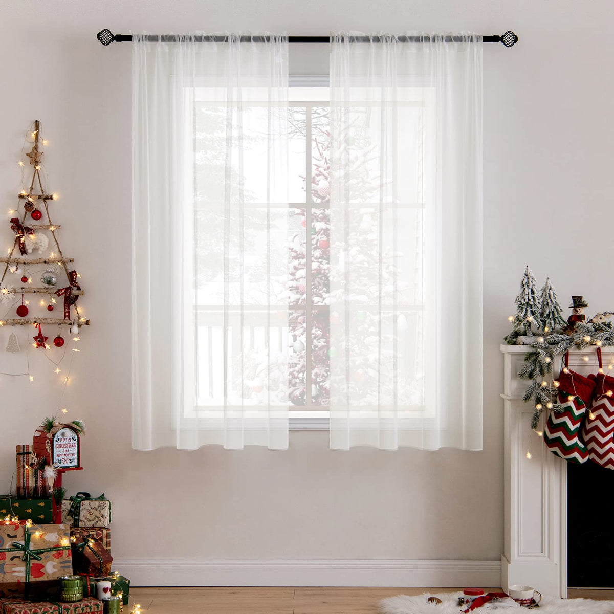 Miulee Ivory Window Sheer Curtains For Bedroom Living Room Solid Elegant Net Drapes 2 Panels Width 38 X Length 63 Inches
