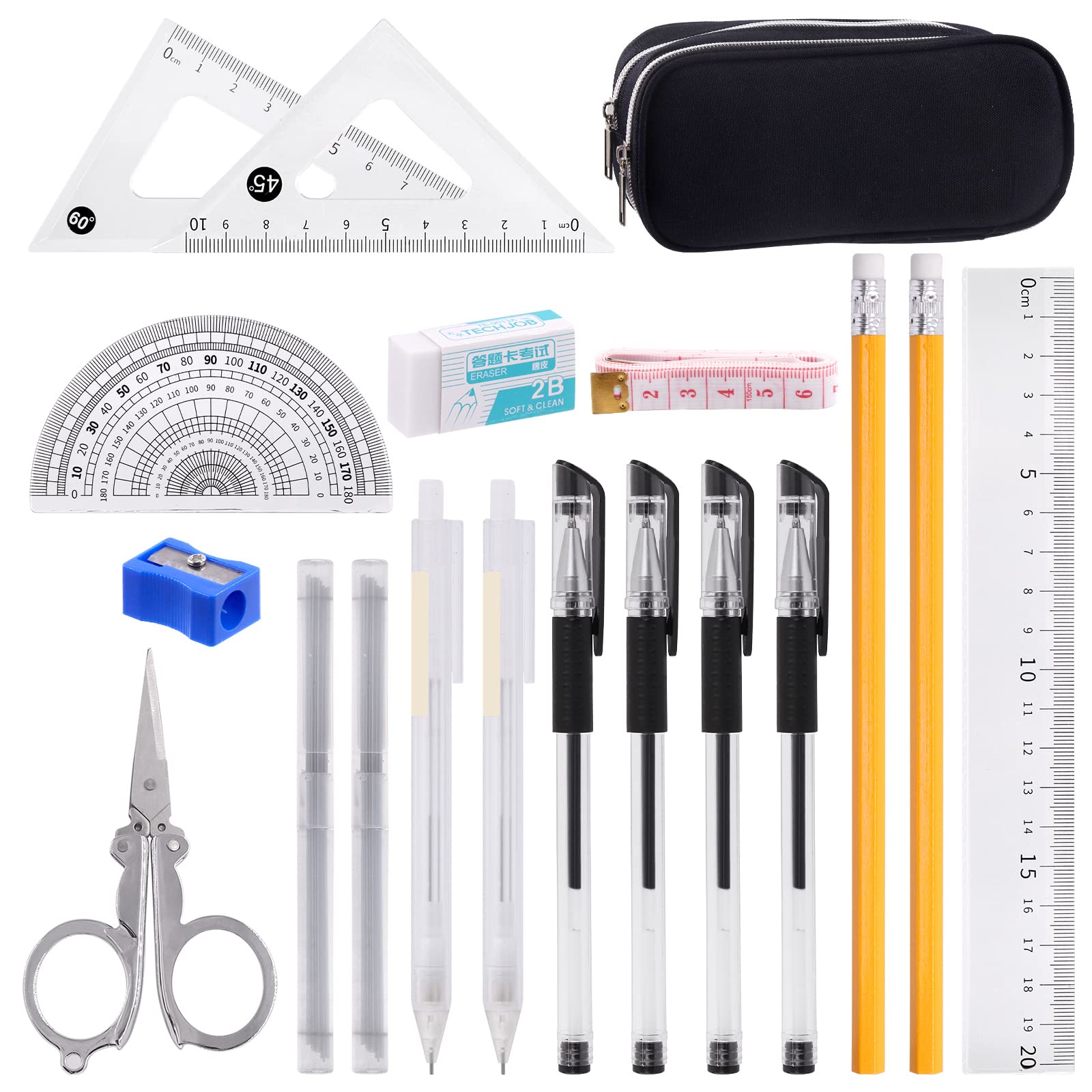 Rustark 19Pcs Large Capacity Pencil Case With Supplies Included Big Pencil Pouch Pen Bag For Office Supplies Storage Organizer