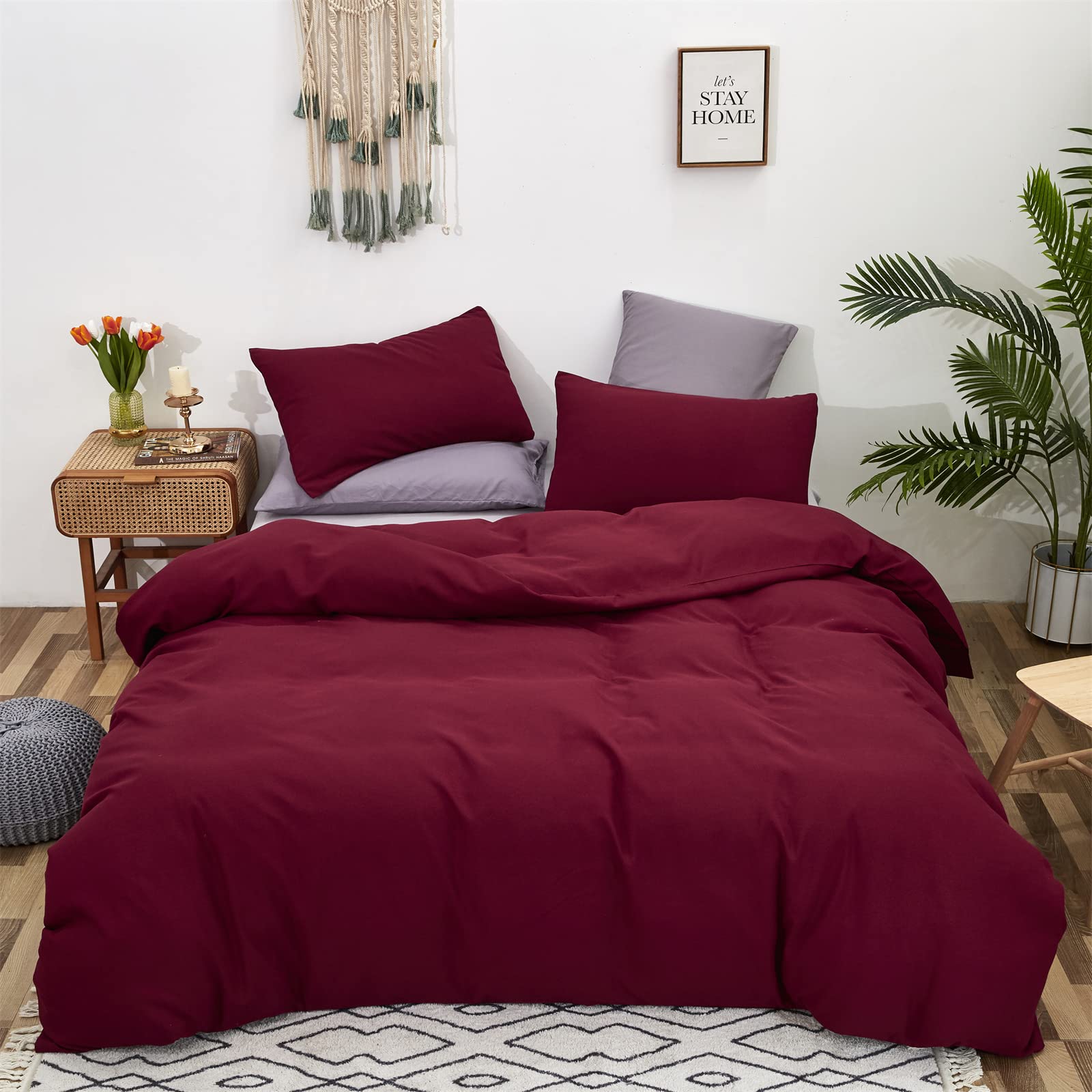 Karever Burgundy Comforter Set Twin Size Dark Red Bedding Set Pure Burgundy Bedding Soft Durable Quilt Set Kids Lightweight Plai
