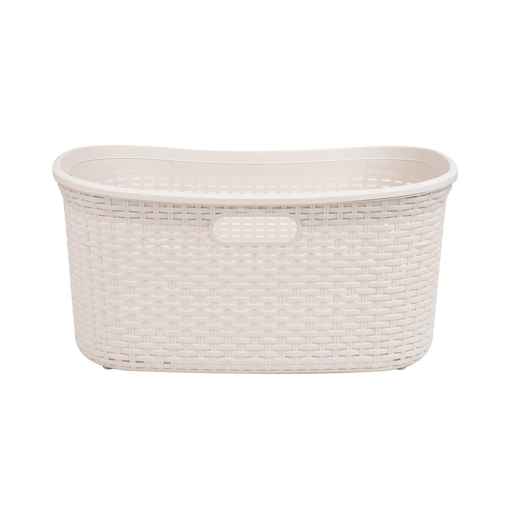 Mind Reader 40L Laundry Basket, Clothes Hamper, Wicker Design, Plastic, 23''L X 14.5''W X 11''H, Set Of 2, Ivory