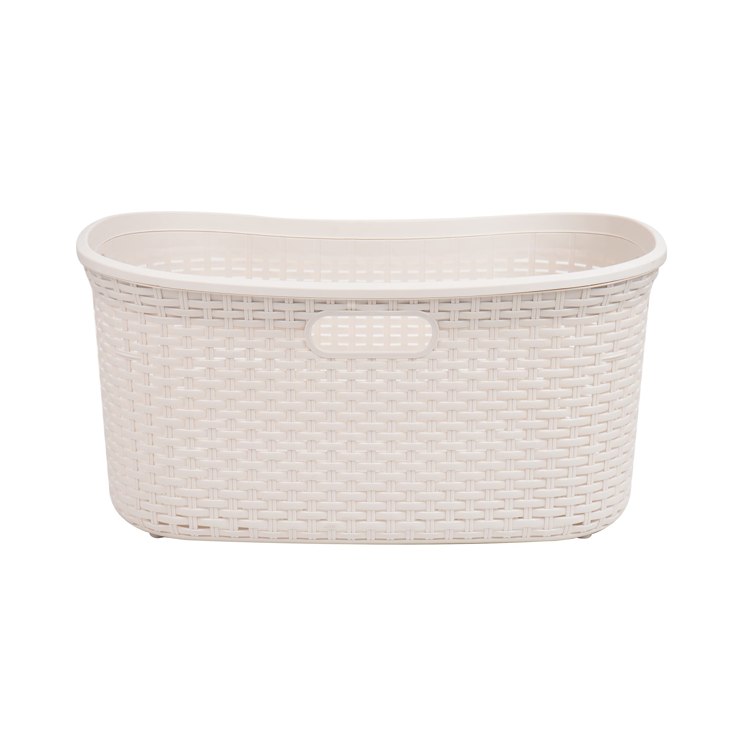 Mind Reader 40L Laundry Basket, Clothes Hamper, Wicker Design, Plastic, 23''L X 14.5''W X 11''H, Set Of 2, Ivory